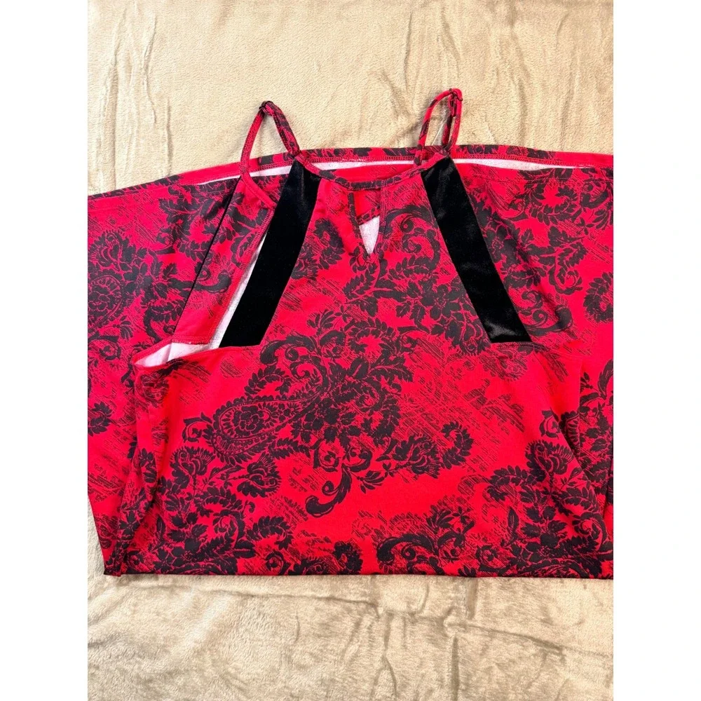 Apt. 9 Intimates Red Black Paisley Velvet‎ Trim Halter Nightgown Chemise Small